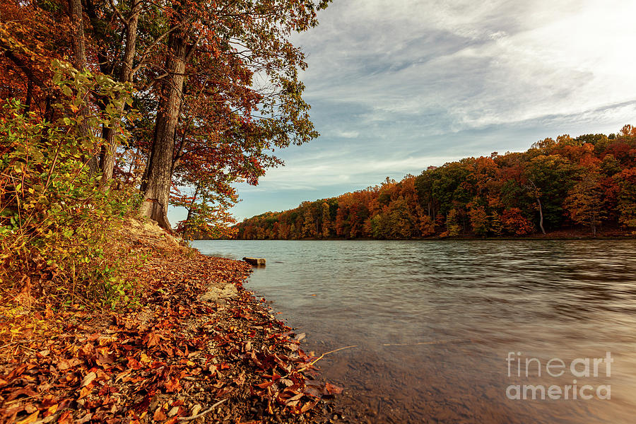 Fall Photograph - A scenic autumn landscape at Black Hill Park featuring a lake surrounded by a thick forest #1 by Munir Akkaya