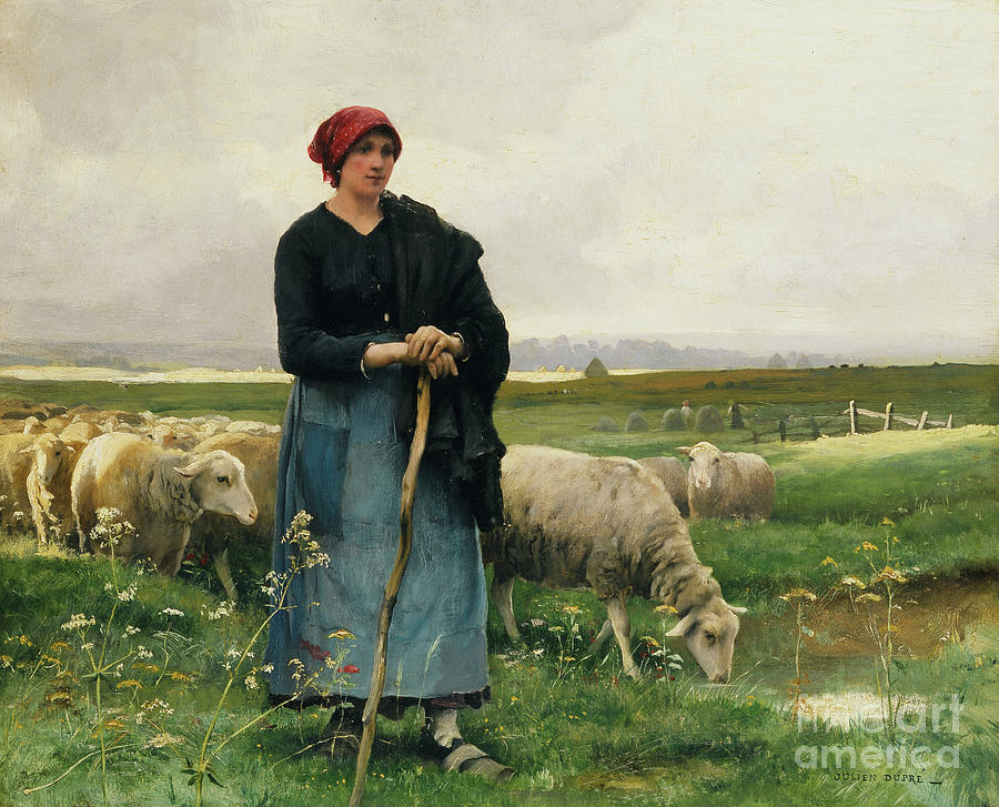 A Shepherdess with her Flock Painting by Julien Dupre