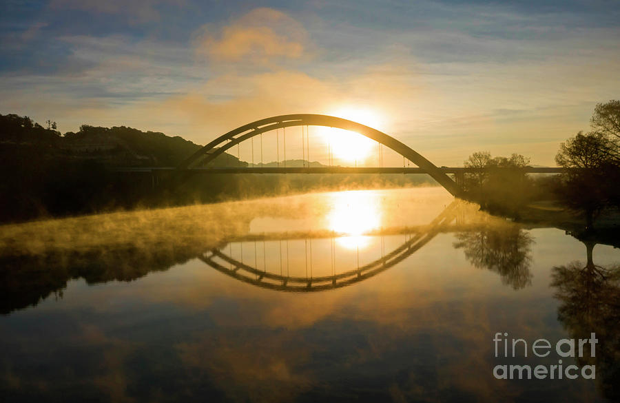 Austin Sunset Photograph - A spectacular site as team rise from Lake Austin under the 360 Pennybacker Bridge #1 by Dan Herron
