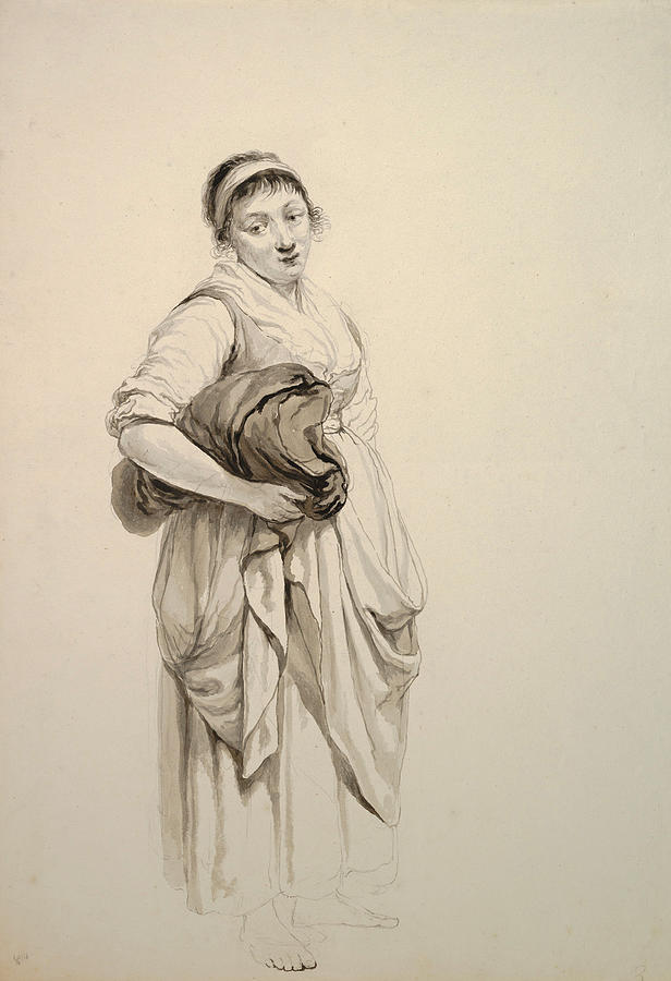 A Standing Young Washerwoman #2 Drawing by Jacob van Strij