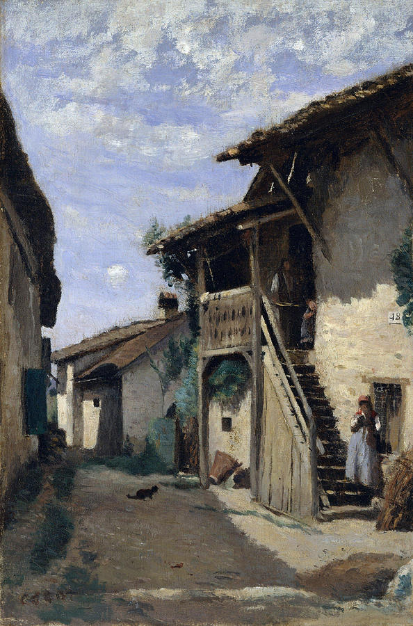 A Village Street, Dardagny #2 Painting by Jean-Baptiste-Camille Corot