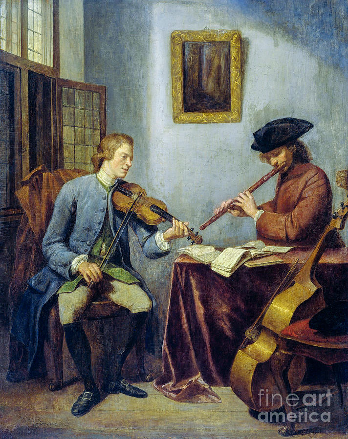 A Violinist And A Flutist Playing Music Together The Musicians Painting