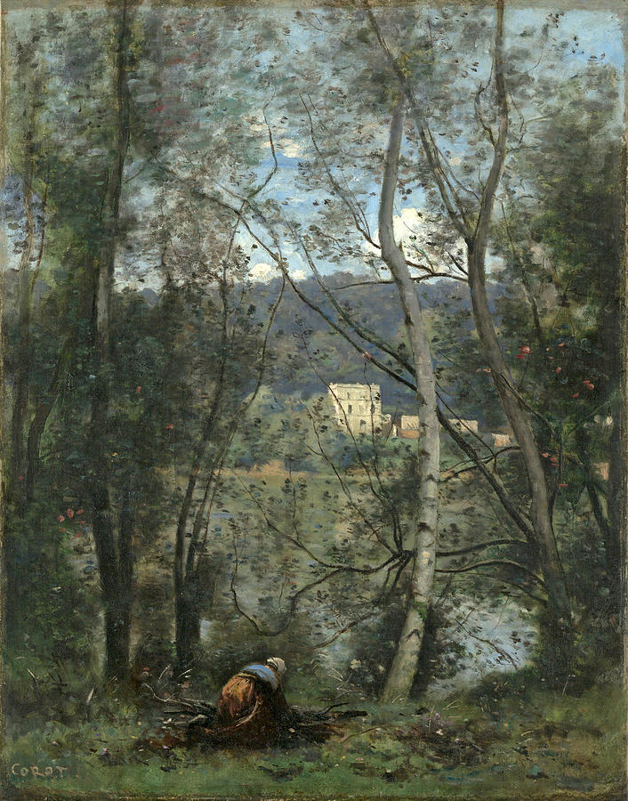 A Woman Gathering Faggots at Ville-dAvray #2 Painting by Jean-Baptiste-Camille Corot
