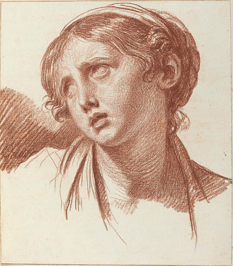 A Young Girl Looking Upward #2 Drawing by Jean-Baptiste Greuze