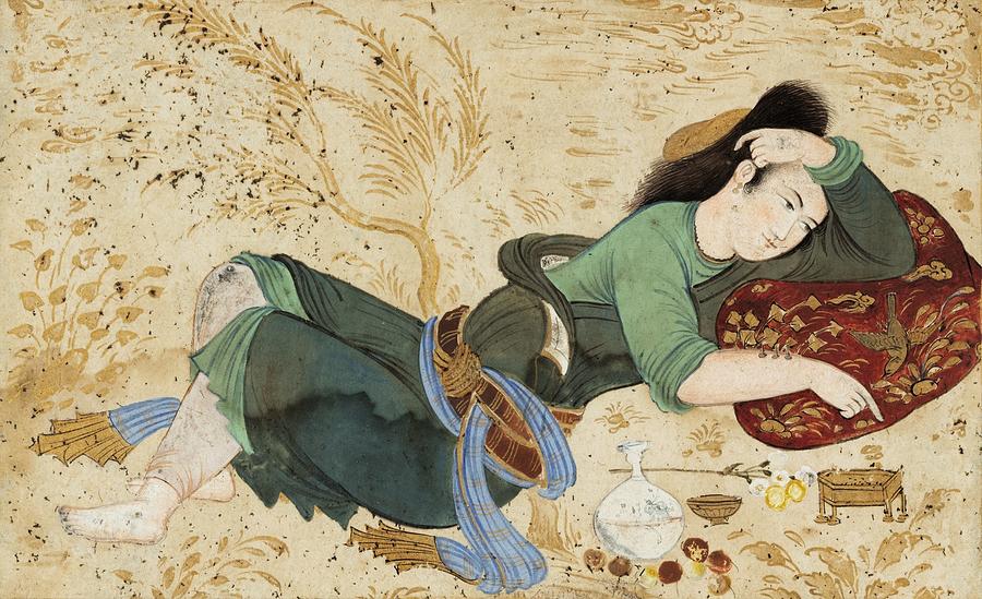 A Youth Lying in a Landscape, Safavid Persia, 17th Century #1 Painting by Artistic Rifki