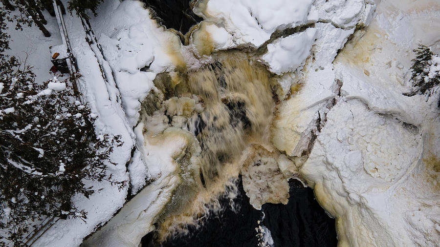 Above view of Canyon Falls in the winter in Michigan #1 Photograph by Eldon McGraw