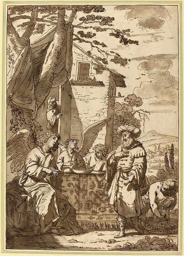 Abraham Entertaining the Angels #2 Drawing by Jan Tengnagel