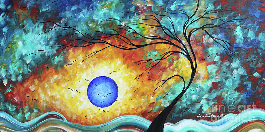 Modern Landscape PaintingLarge Abstract Tree Wall Art Blue Moon Metal Decor 