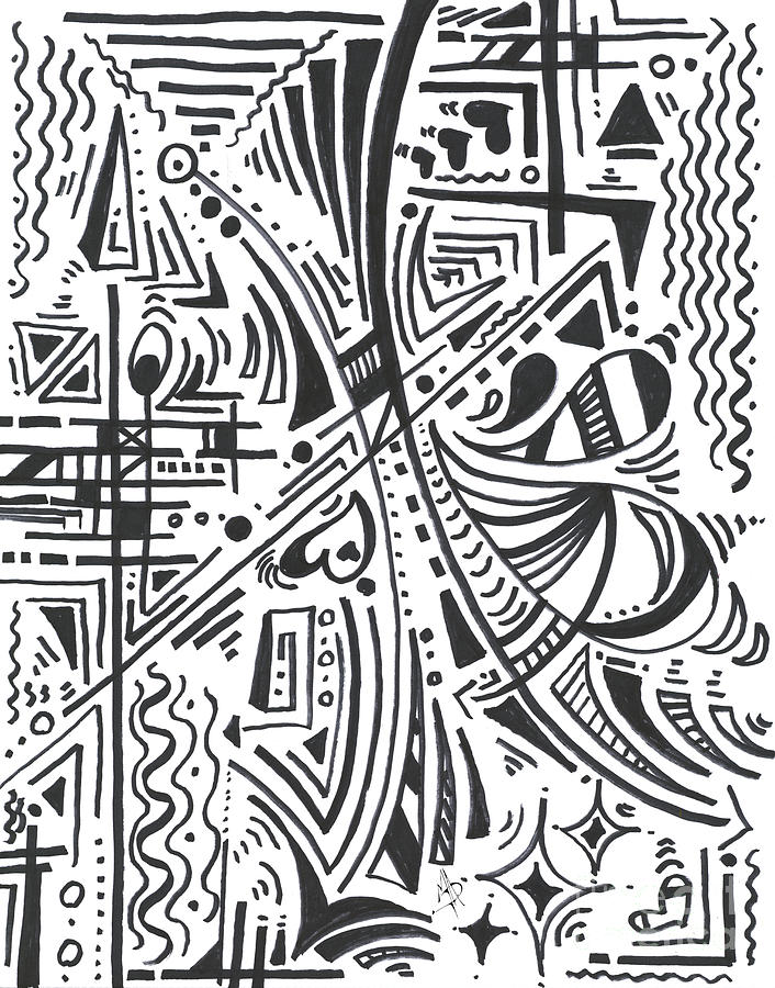 Abstract Black and White MAD Doodle Sharpie Drawing Original Art Megan Duncanson #1 Drawing by Megan Aroon