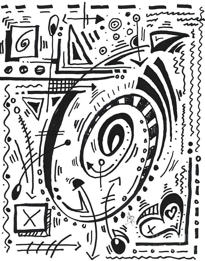 Abstract Black and White MAD Doodle Sharpie Graffiti Drawing Original Sketch Art Megan Duncanson #1 Drawing by Megan Aroon