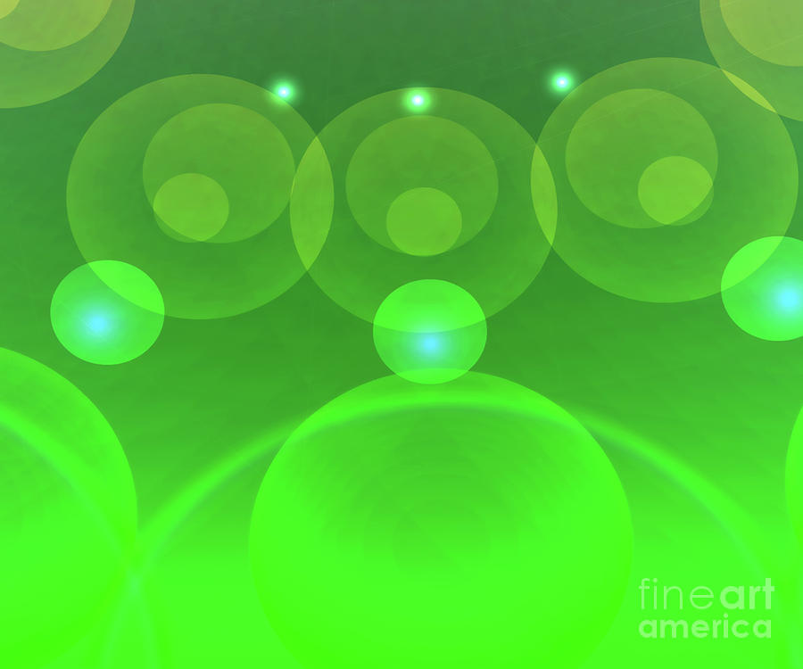 Abstract green spheres suspended in a star field #2 Digital Art by Timothy OLeary