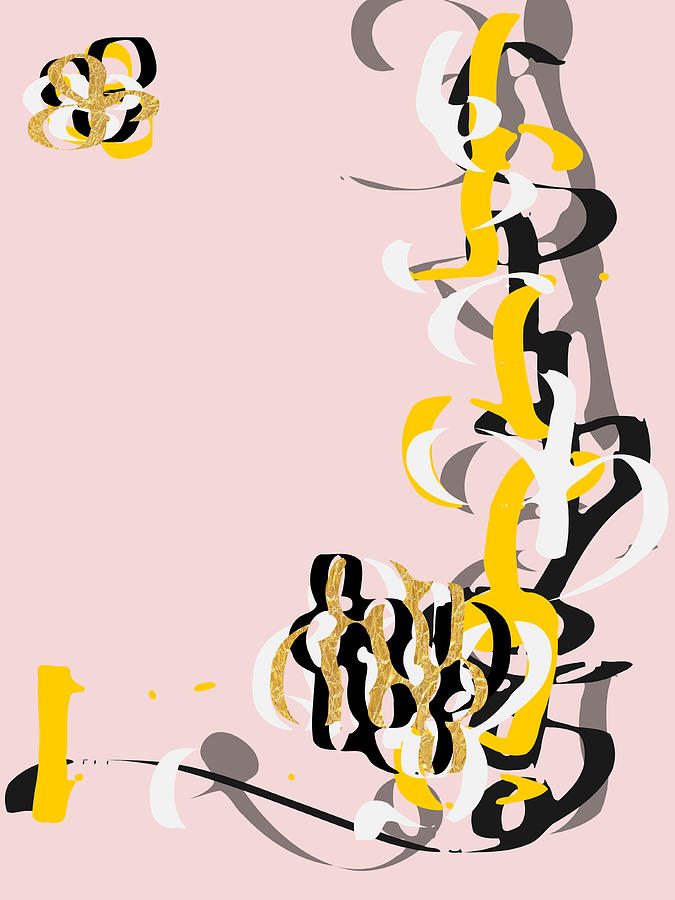 Abstract Script Pink And Gold Digital Art