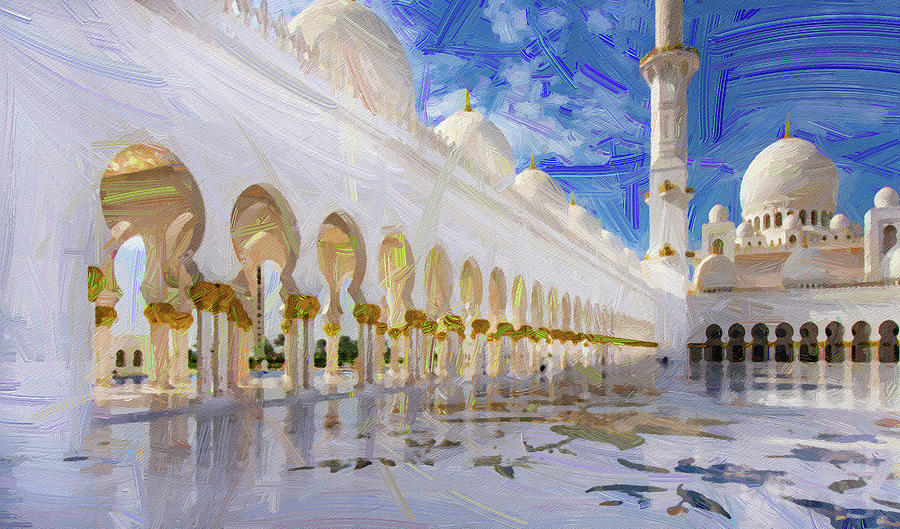 Abu Dhabi White Mosque Sheikh Zayid Mosque - Abstract Oil Painting by Ahmet Asar #1 Painting by Artistic Rifki