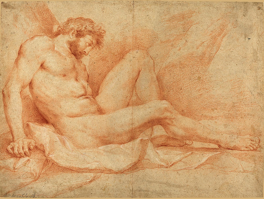 Academic Nude Study of a Seated Male #2 Drawing by Andrea Sacchi
