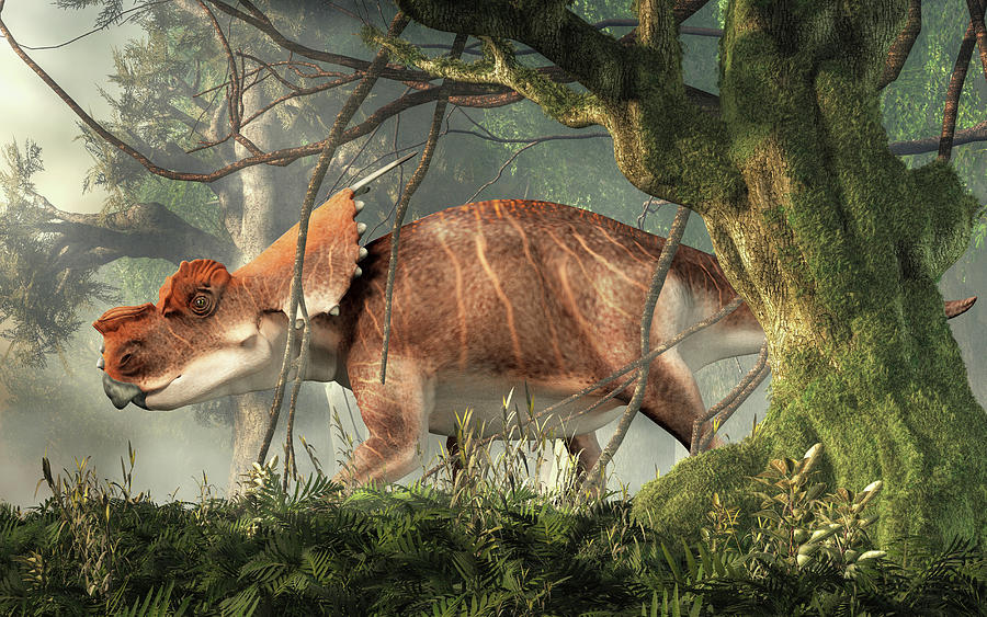 Achelousaurus in a Jungle #1 Digital Art by Daniel Eskridge