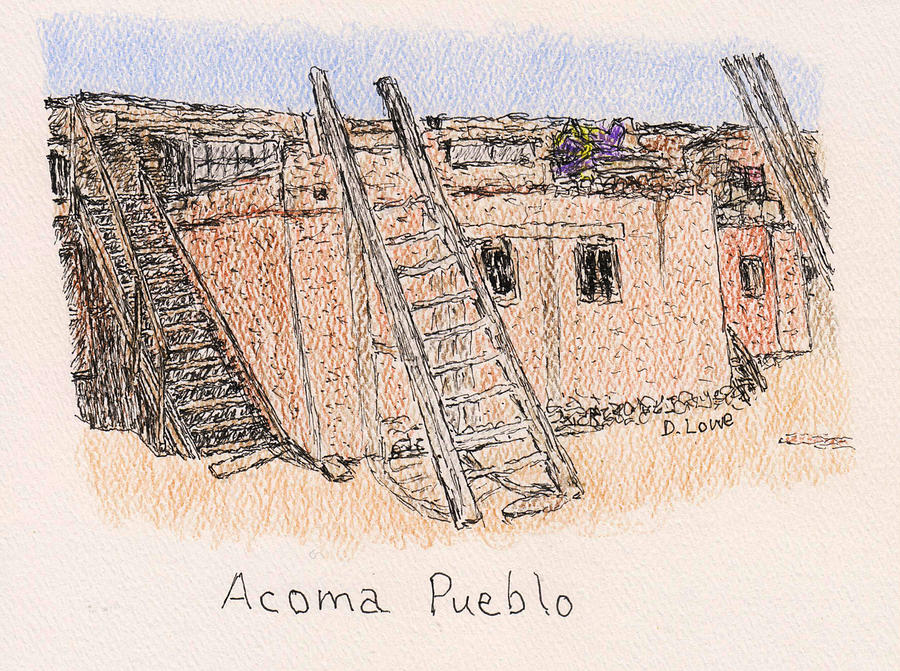 Acoma Pueblo #2 Drawing by Danny Lowe