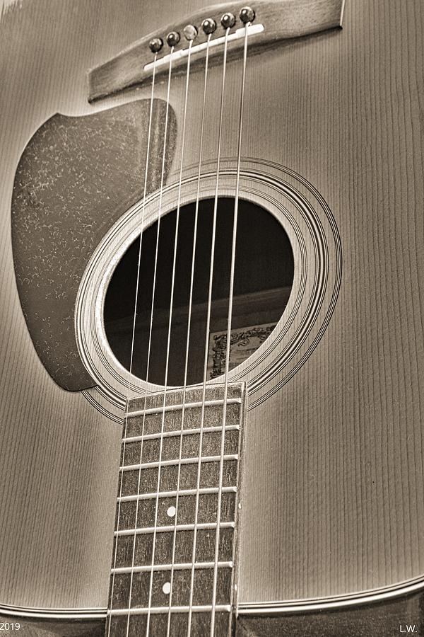 Acoustic Guitar Black And White Photograph by Lisa Wooten