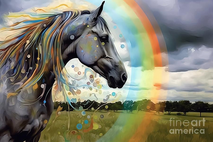 Nature Painting - Acrylic Painting On Canvas Art Poster Modern Style Fashion Artwork Contemporary Digital Big Size Print In High Resolution Surreal Animals In Bright Design Graphic Fantasy Drawing Purebred Horse  #1 by N Akkash