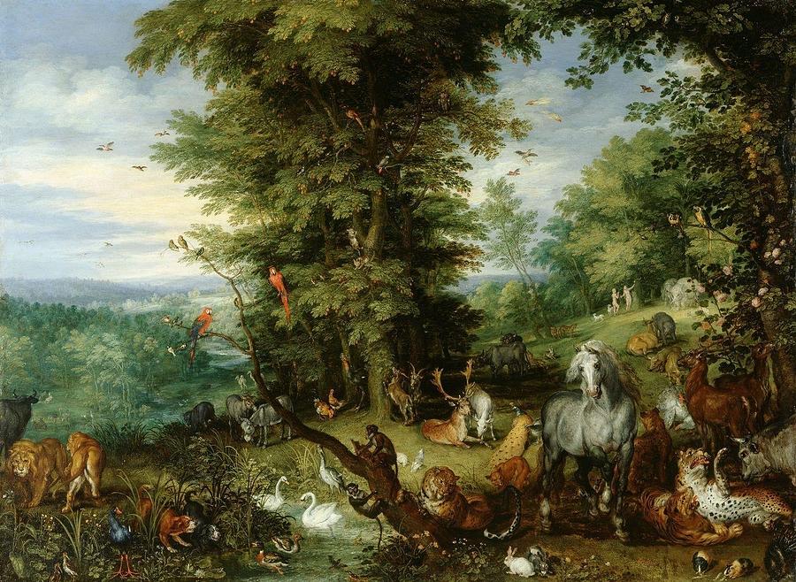 Adam and Eve in the Garden of Eden Painting by JanBruegheltheElder | Pixels