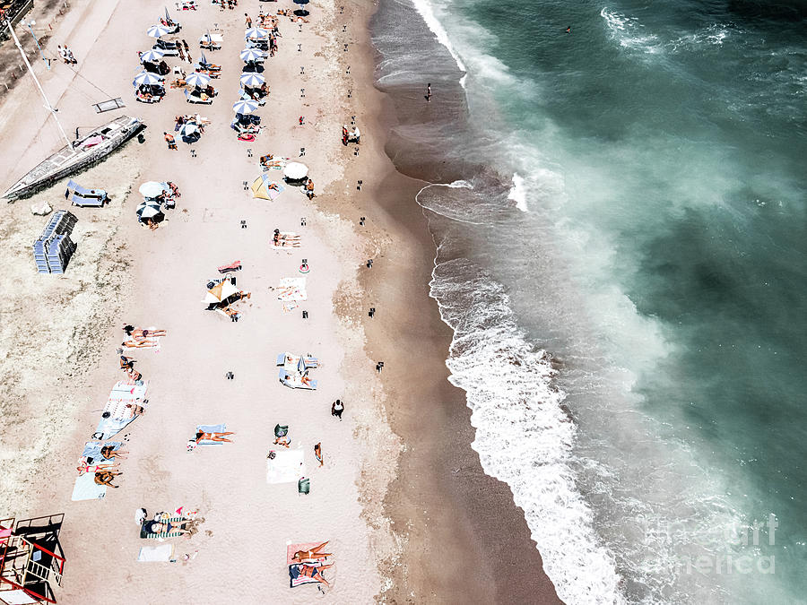 Aerial Beach, People And Colorful Umbrellas On Beach Photography Photograph