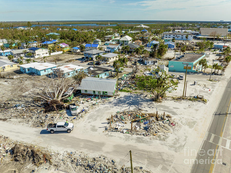 Aerial drone photo streets full of debris from Hurricane Ian aft ...