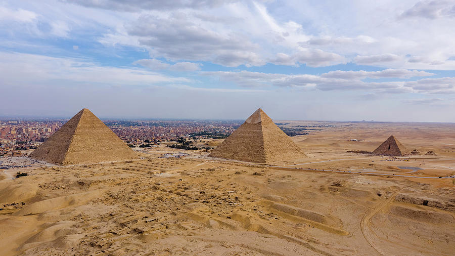 Aerial Landscape View Of Giza Pyramids In Egypt Shot By Drone Photograph By Islam Moawad Fine