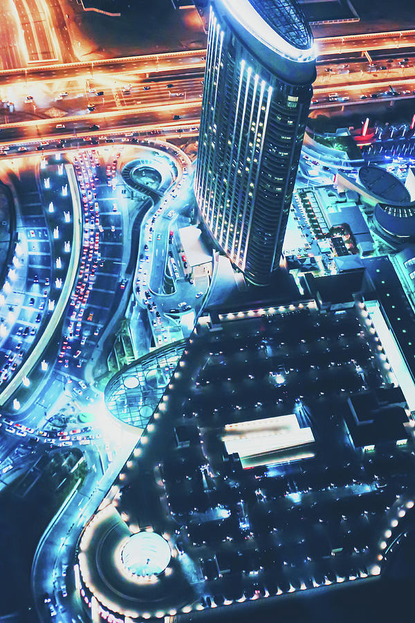 Aerial Night View Of Dubai In United Arab Emirates, Metropolitan Photograph