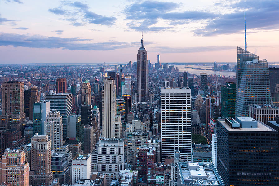Aerial night view of Manhattan skyline  New York - USA #1 Photograph by Sam74100