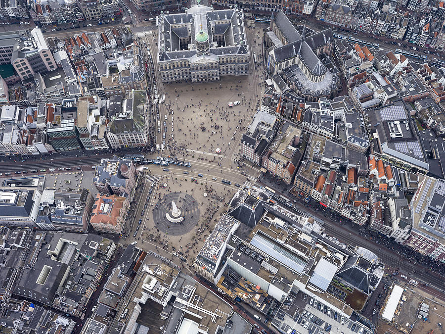 Aerial of Amsterdam center over Dam Square #1 Photograph by Nisian Hughes