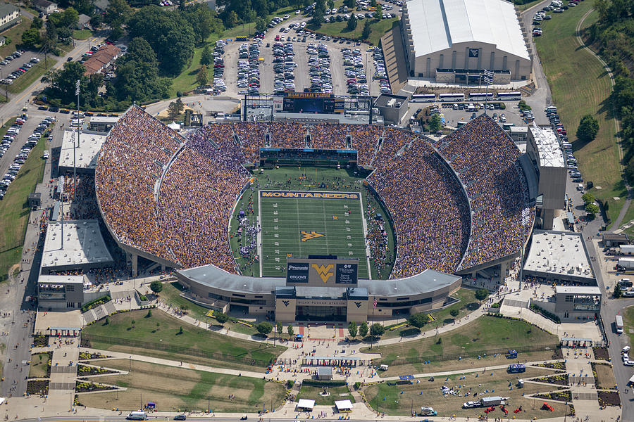 James Madison Photograph - Aerial of Neal Browns first game starting new era of WVU football #1 by Dan Friend