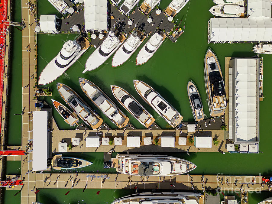 Aerial overhead photo Miami International Boat Show on Sunday