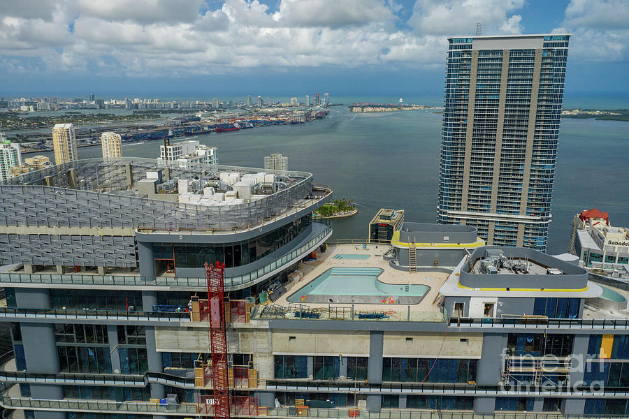 Aerial panorama Brickell Flatiron rooftop swimming pool Photograph by