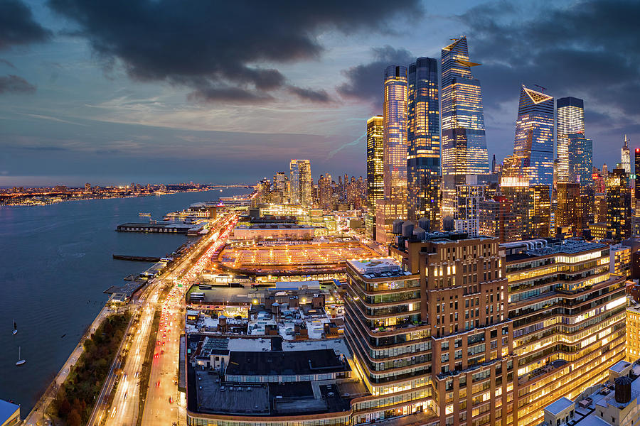 Aerial panorama of New York City skyline at dusk #1 Photograph by Mihai Andritoiu
