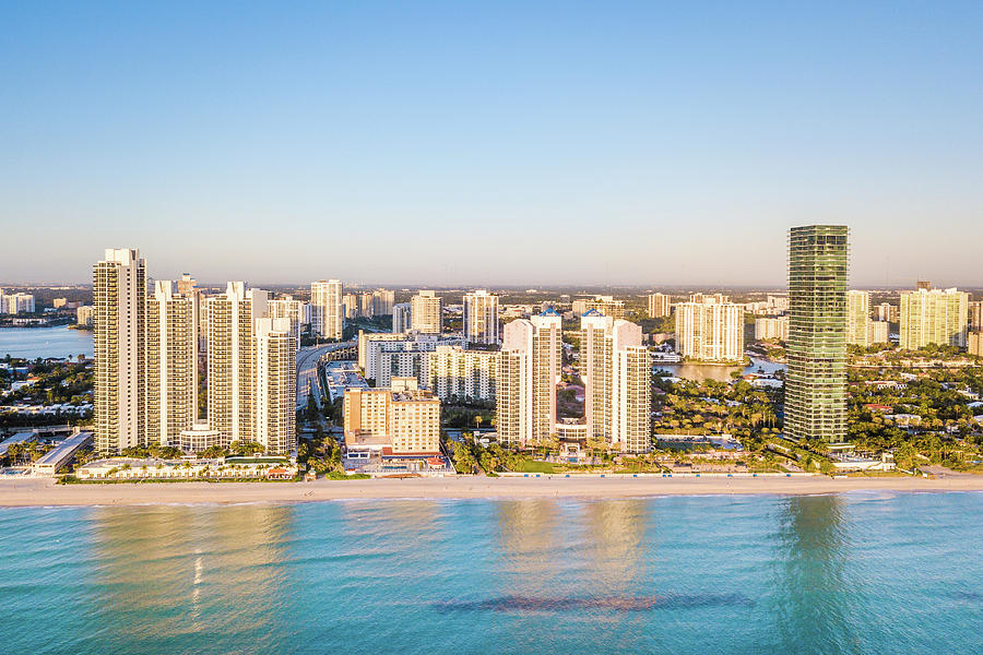 Aerial panorama of skyline at waterfront of South Florida Photograph by ...