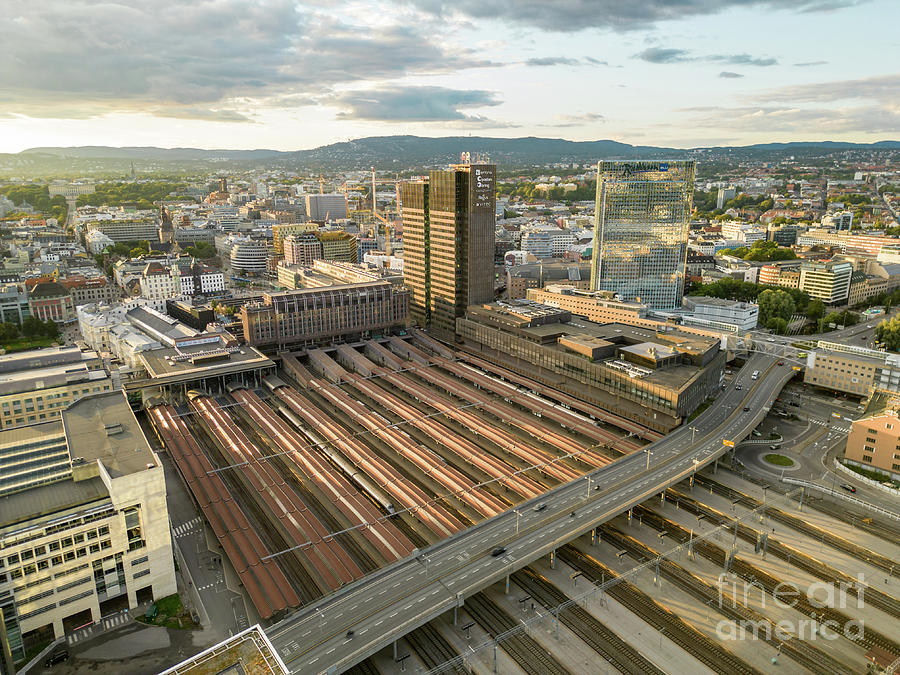 Aerial photo railroad tracks at Oslo Central Station train depot Photograph by Felix Mizioznikov