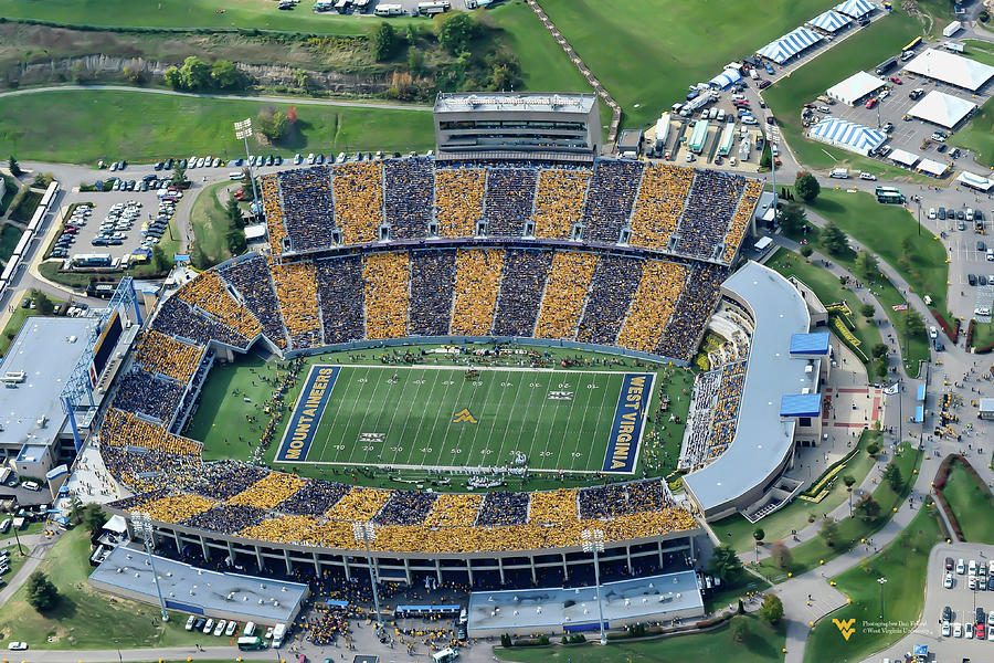 Aerial photo - stripe  First Big 12 football game The West Virginia Mountaineers defeated the Baylor #1 Photograph by Dan Friend