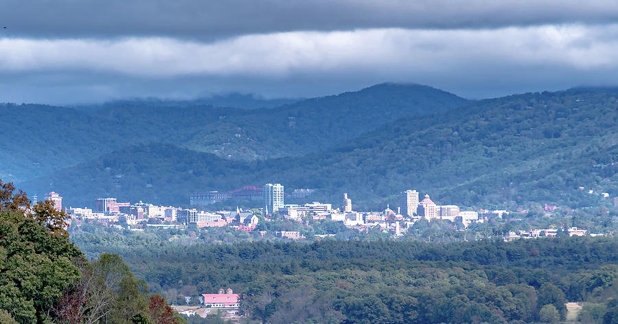 aerial shot of downtown Asheville, North Carolina and surroundin #1 Photograph by Alex Grichenko