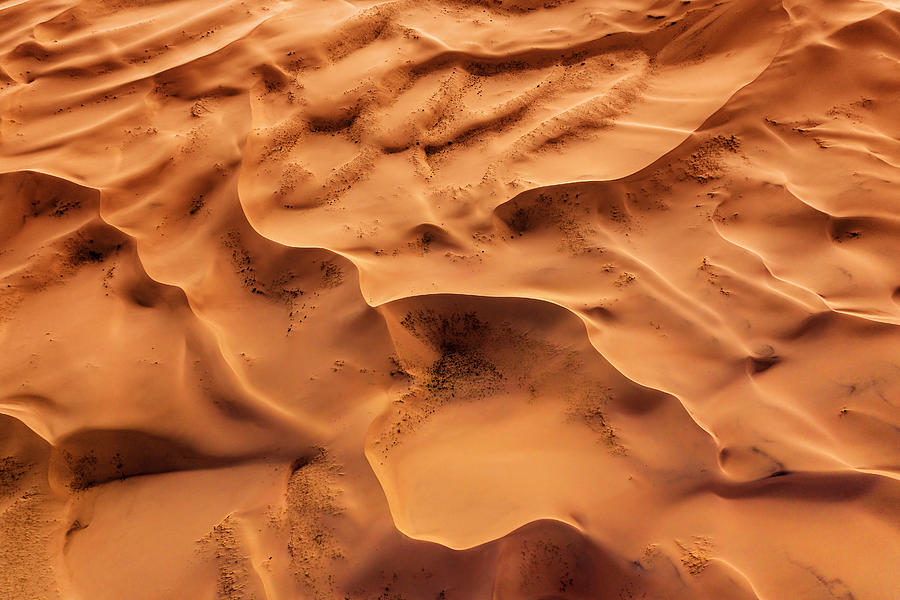 Aerial top view on sand dunes in desert #1 Photograph by Mikhail Kokhanchikov