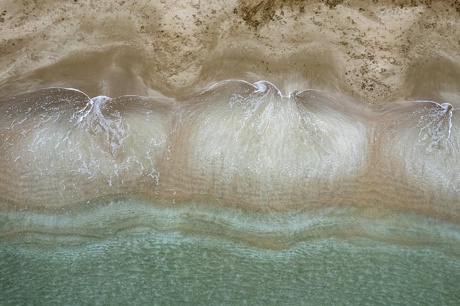 Aerial view drone of empty tropical sandy beach with golden sand. Seascape background #1 Photograph by Michalakis Ppalis