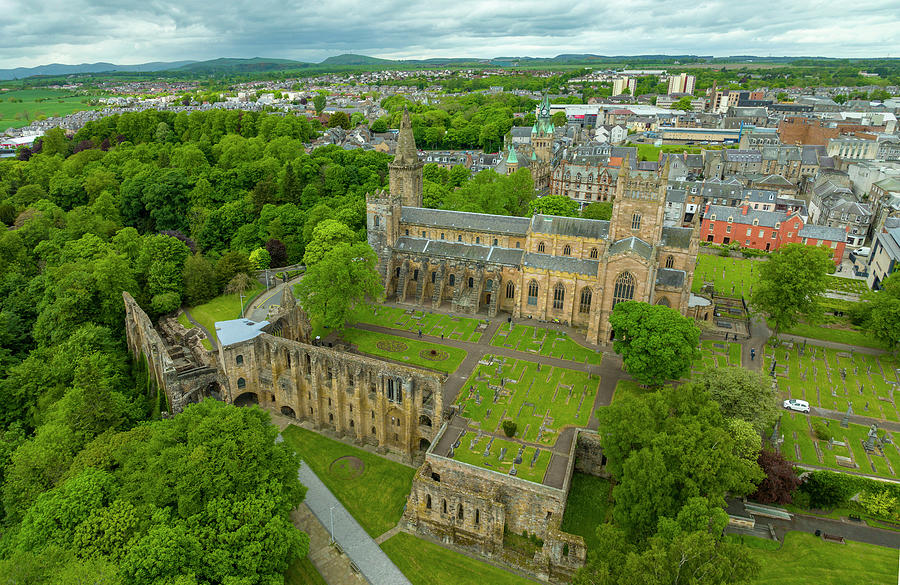 City Photograph - Aerial view from drone of Dunfermline Abbey ,Dunfermline, Fife, Scotland #1 by Brunswick Digital