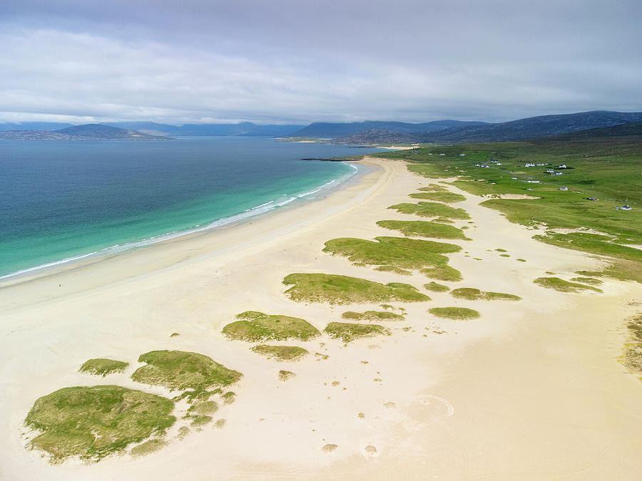 Aerial view from drone of Scarista Beach on the Isle of Harris ...