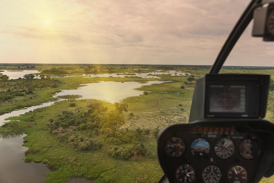 Aerial view from helicopter, Okavango Delta, Chobe National Park, Botswana, Africa #1 Photograph by Lost Horizon Images