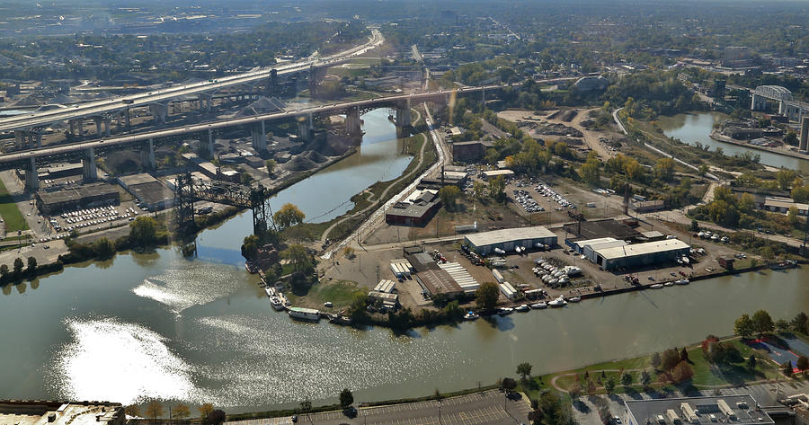 Aerial view of city landscape, Cleveland, Ohio, USA #1 Photograph by Douglas Sacha