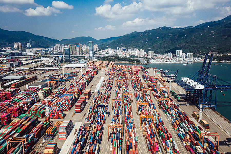 Aerial View of container ship terminal in Shenzhen, China #1 Photograph by Nikada