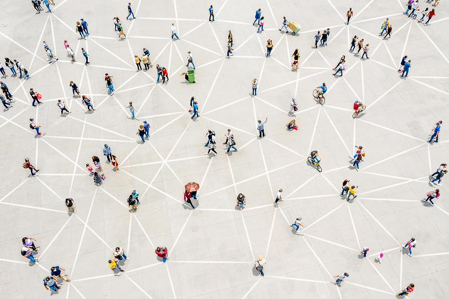 Aerial view of crowd connected by lines #1 Photograph by Orbon Alija Aerial view of crowd connected by lines #1 Photograph by Orbon Alija