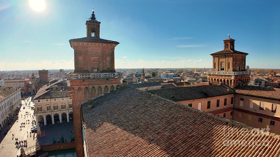 Aerial view of from Ferrara Castle in Italy #1 Digital Art by Benny Marty
