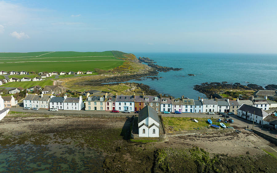 Aerial view of harbour at Isle of Whithorn village in Dumfries and ...