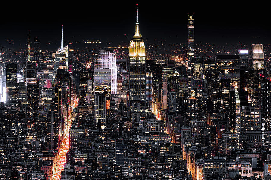 Aerial view of New York City at night #1 Photograph by Mihai Andritoiu
