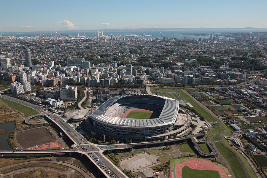 Aerial view of Nissan stadium, Yokohama City, Kanagawa Prefecture, Honshu, Japan #1 Photograph by airyuhi/a.collectionRF