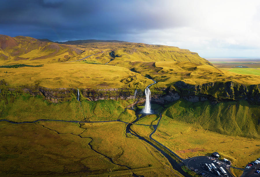 Aerial view of Seljalandsfoss Waterfall in Iceland at sunset Photograph ...